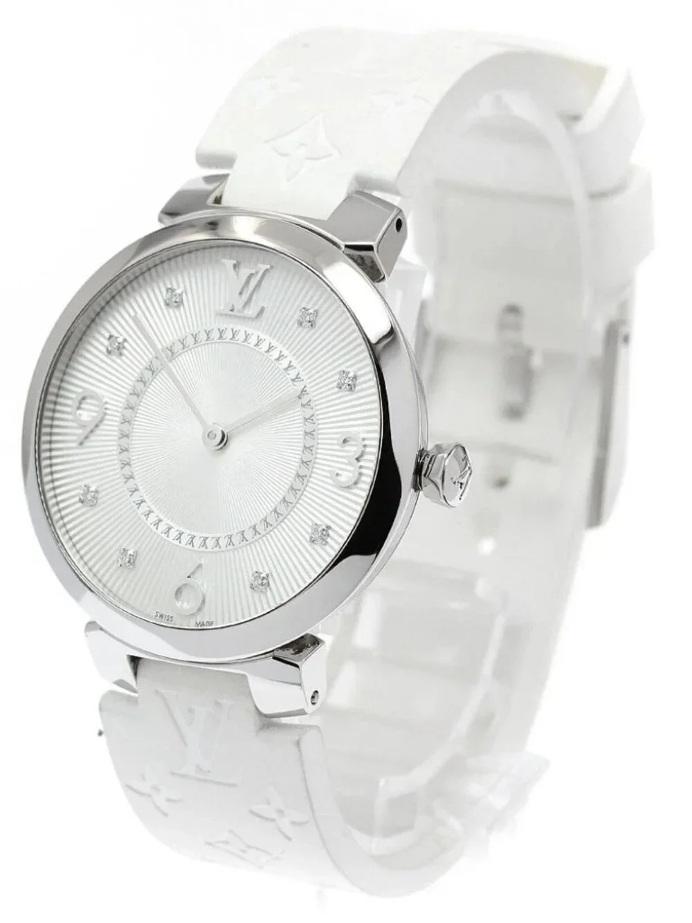 LOUIS VUITTON Tambour Slim MM Q13MJ 8P diamond Silver Dial Quartz Ladies_970655